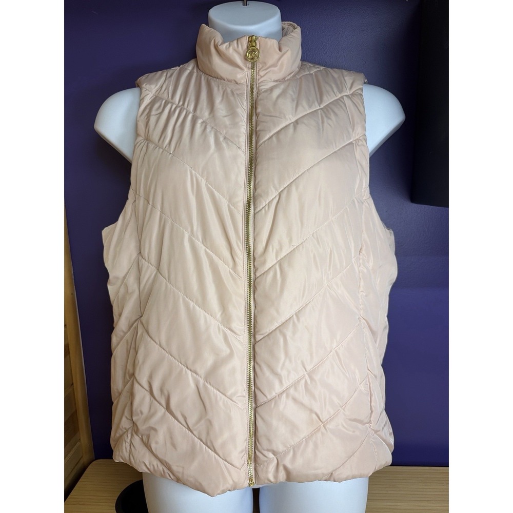 Michael Kors Womens XL Blush Pink Puffer Vest Gold Zip Quilted